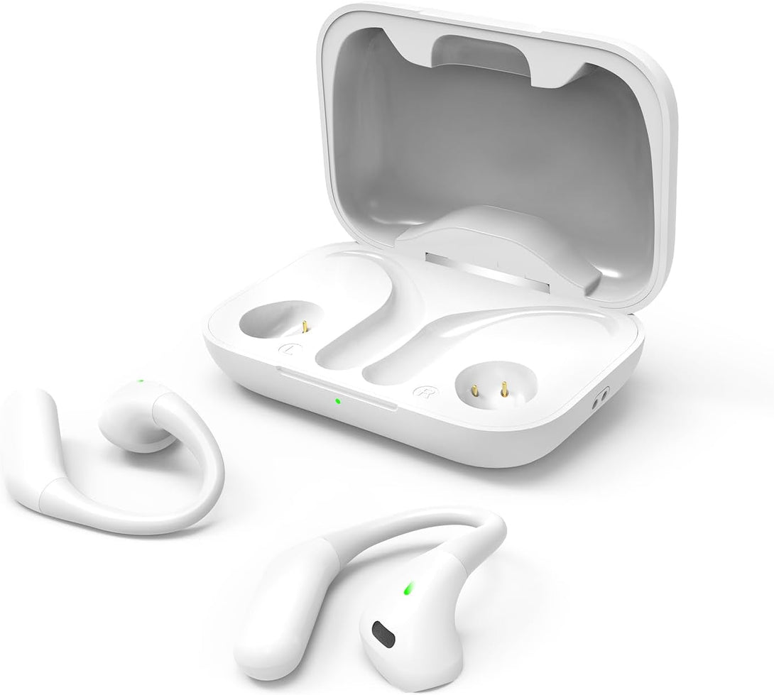 Open Ear Headphones,Bluetooth 5.3 Wireless Earbuds,5.9G Ultra-Lightweight Sport Earphones with Mic for Running Cycling,Secure Fit for Small Ears (White)