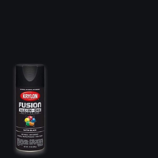 12 Oz Krylon K02732007 Black Fusion All-In-One Paint & Primer Spray Paint, Satin