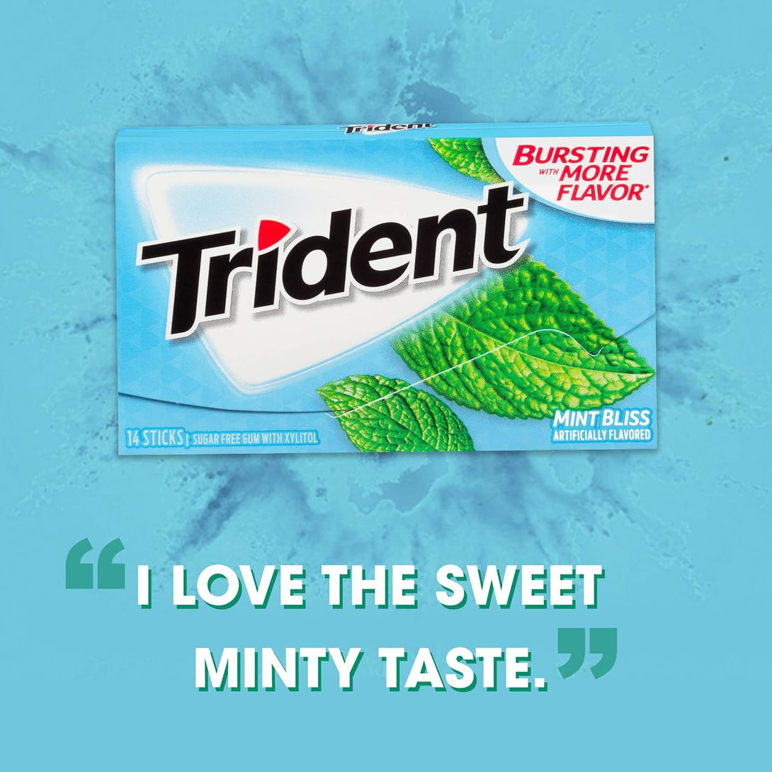 Trident Mint Bliss Sugar Free Gum, 12 Packs of 14 Pieces (168 Total Pieces)