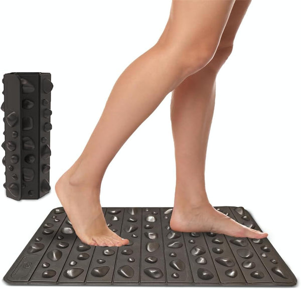 My Happy Feet Pebble Rock Mat - Therapeutic Rock Mat – Wellness Foot Mat for Natural Balance & Energized Living – Black, Portable & Versatile Foot Massage Mat for Home or Office (19.75" X 12.25")