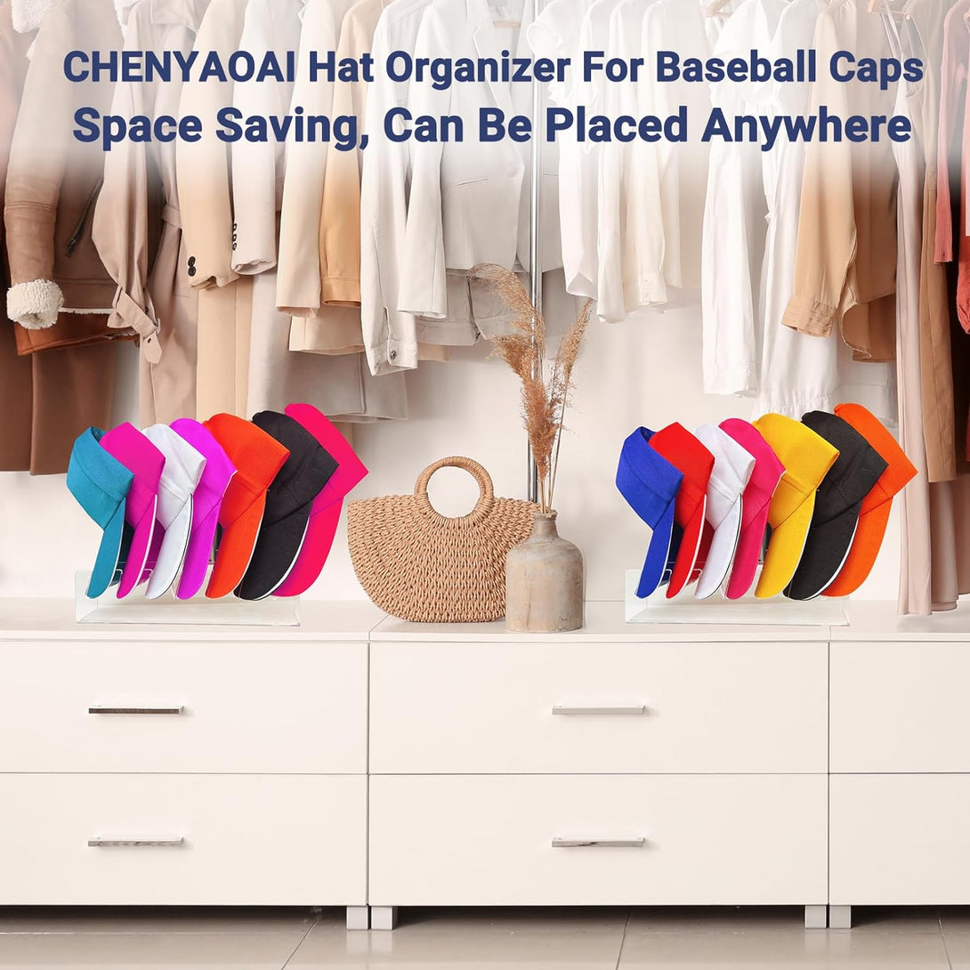 2 Pack Hat Stand for Baseball Caps Display and Organizer, No Install Acrylic Hat Holder for 14 Baseball Caps for Bedroom, Closet, Dresser 2024 New (Clear)