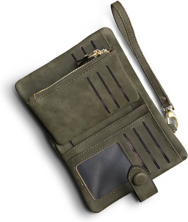 AOXONEL Women'S Small Bifold Leather Wallet Rfid Blocking Ladies Wristlet with Card Holder Id Window Coin Purse