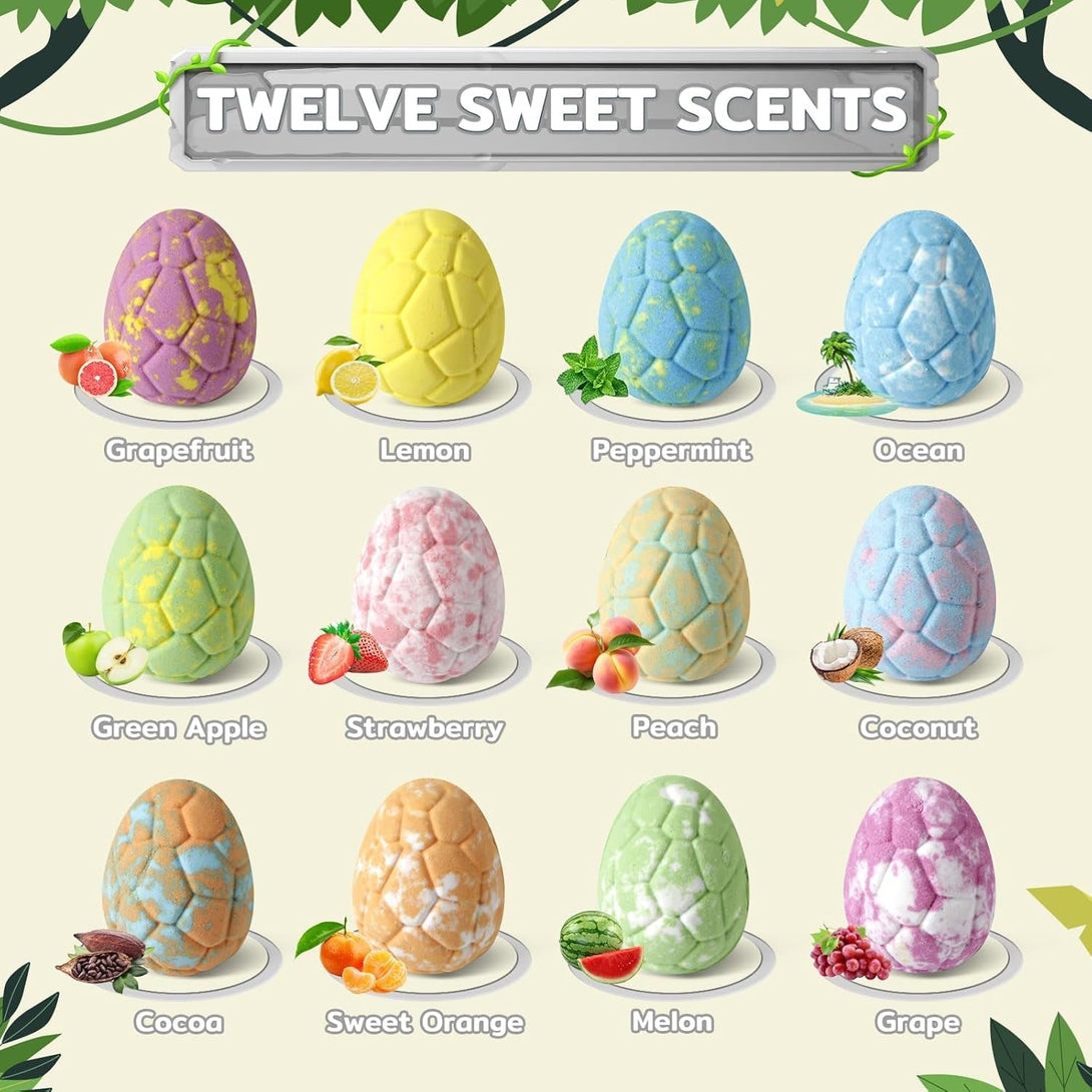 Bath Bombs with Surprise Dinosaur Toys Inside, 12 Pack Organic and Natural Bubble Bath Bombs, Stocking Stuffers for Kids, Bath Bomb Set for Her/Him,Mothers Day Presents for Mom