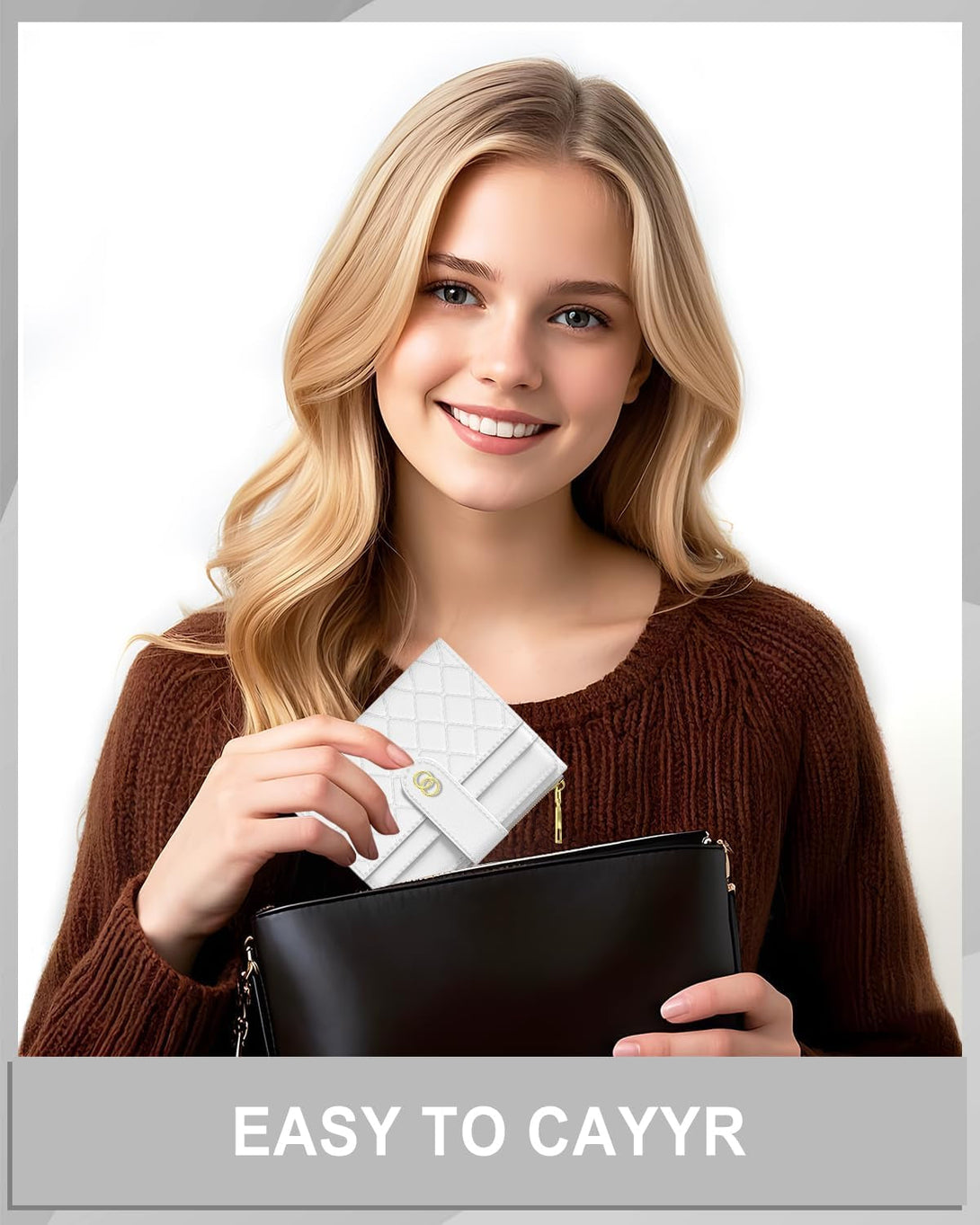 Womens Wallet, RFID Small Slim Wallets for Women, Compact Credit Card Holder, Cute Leather Bifold Ladies Purse with Zipper Coin Pocket and ID Window, White