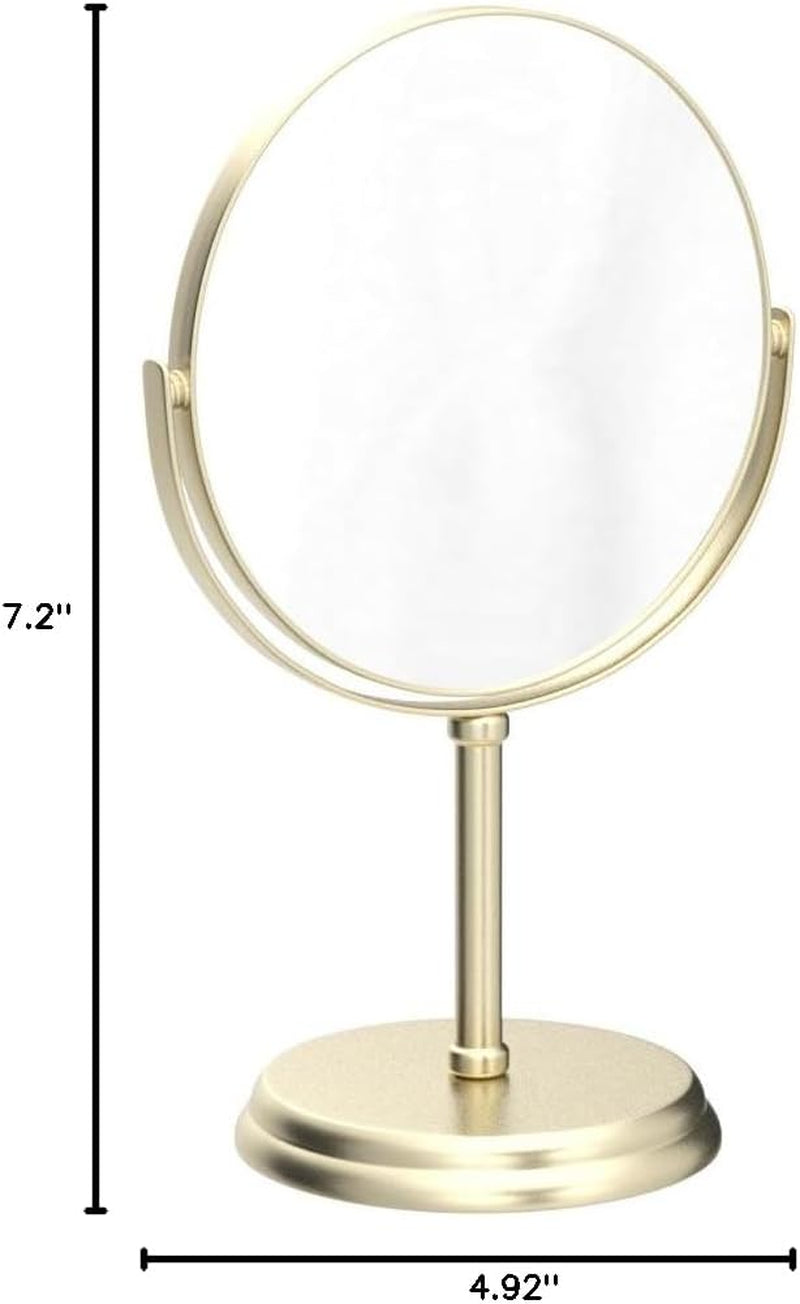 Amazon Basics Tabletop Mount Vanity round Mirror, 1X/5X Magnification, Iron, 7.2"L X 4.92"W, Gold