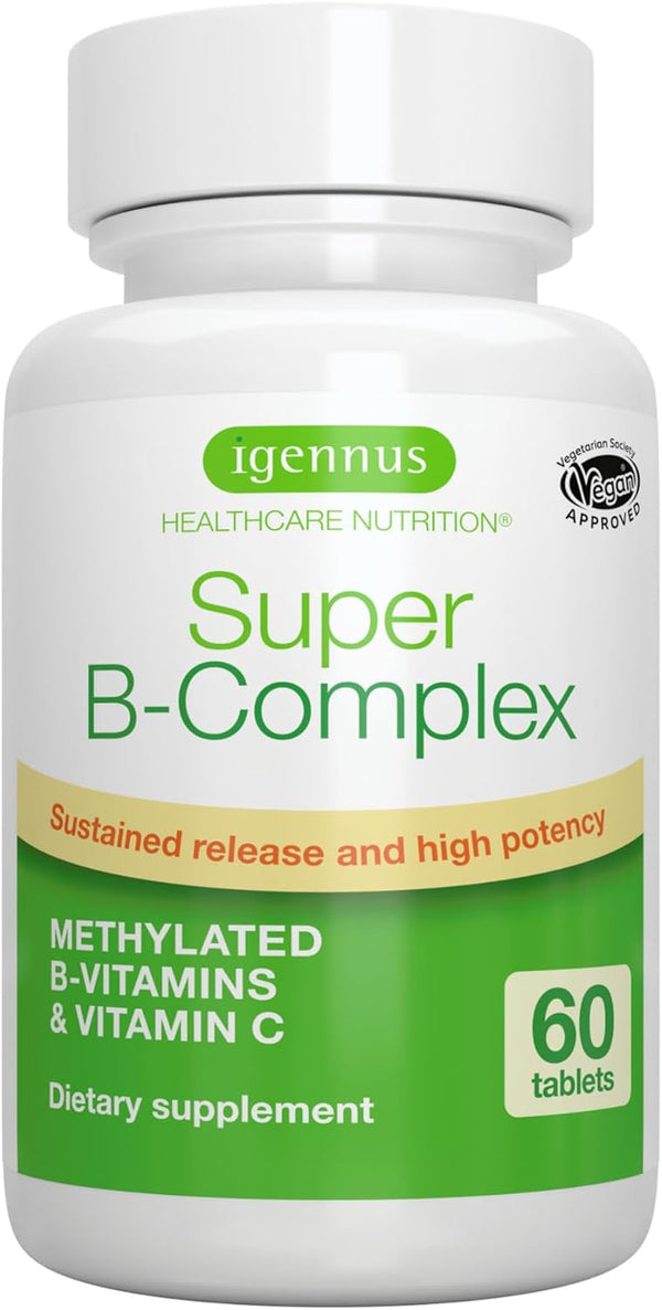 Super B-Complex – Methylated B Vitamins, MTHFR Supplement with Methylfolate & B12 Methylcobalamin, Sustained Release, Clean Label, Vegan, Lab Verified, 60 Small Tablets by Igennus