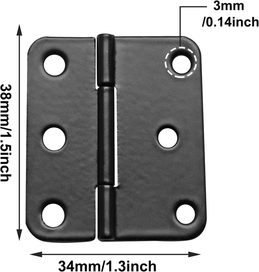 24Pcs 1-1/2 Inch Length Black Metal Butt Hinges, Flat Small Door Hinge Asymmetric Folding Cabinet Butt Hinge with Screws for Closet (1.5 X 1.3Inch)