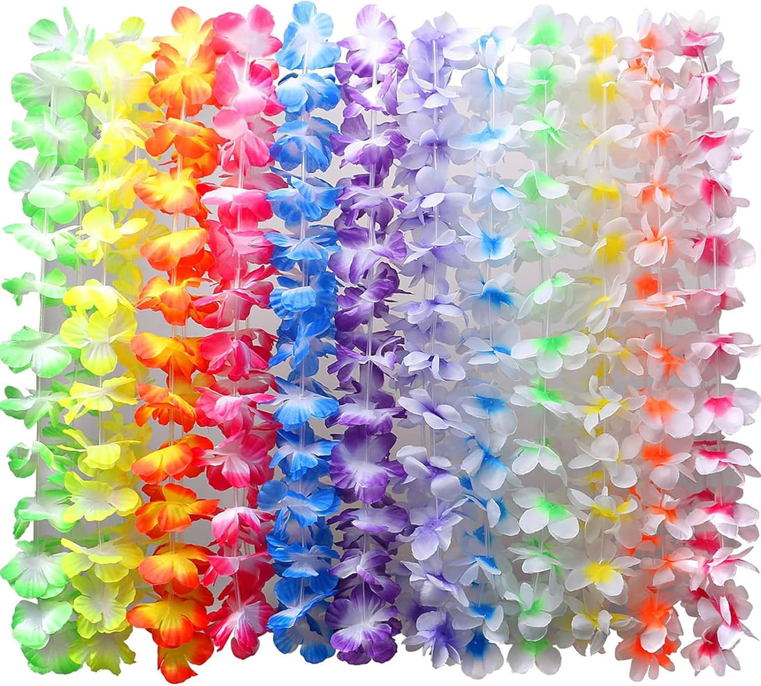 Myamy 50 Counts Tropical Luau Leis Flower Lei Theme Party Favors Hawaiian Leis Necklace Hawaii Silk Wreaths Holiday Wedding Beach Birthday Decorations Assortment