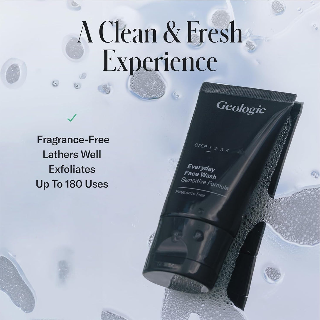 Geologie Daily Face Wash for Sensitive Skin | Fragrance-Free Facial Cleanser for Men & Women | Acne & Oil Control | Non-Irritating, Gentle Cleansing & Soothing Face Wash | 2-Pack
