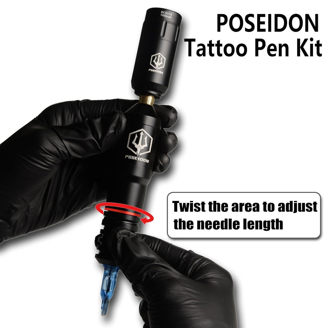 Tattoo Pen Kit - POSEIDON Wireless Tattoo Machine Kit, Tattoo Gun Kit with Tattoo Power Supply and 40 Pcs Tattoo Cartridge Needles, Complete Tattoo Kit Tattoo Supplies for Beginners(Ptk018)