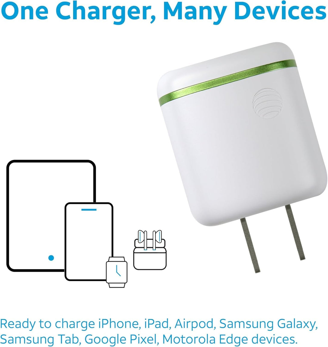 AT&T USB-C Wall Charger Fast Charging Power Adapter Foldable Prongs Travel-Friendly for Compatible with Iphone Ipad Samsung Galaxy Google Pixel (20W White)