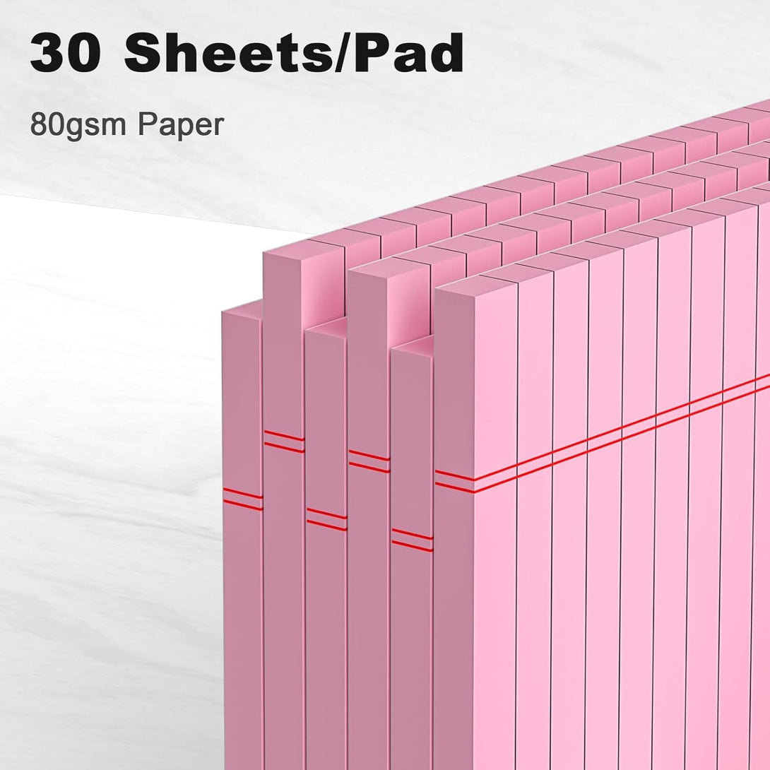 6Pcs Small Note Pad 5X8 College Ruled Pink Legal Pads Paper Notepads 6 Pack Study Back Writing Pads 5 X 8 Legal Pads Perforated Narrow Ruled Pads of Paper Pink