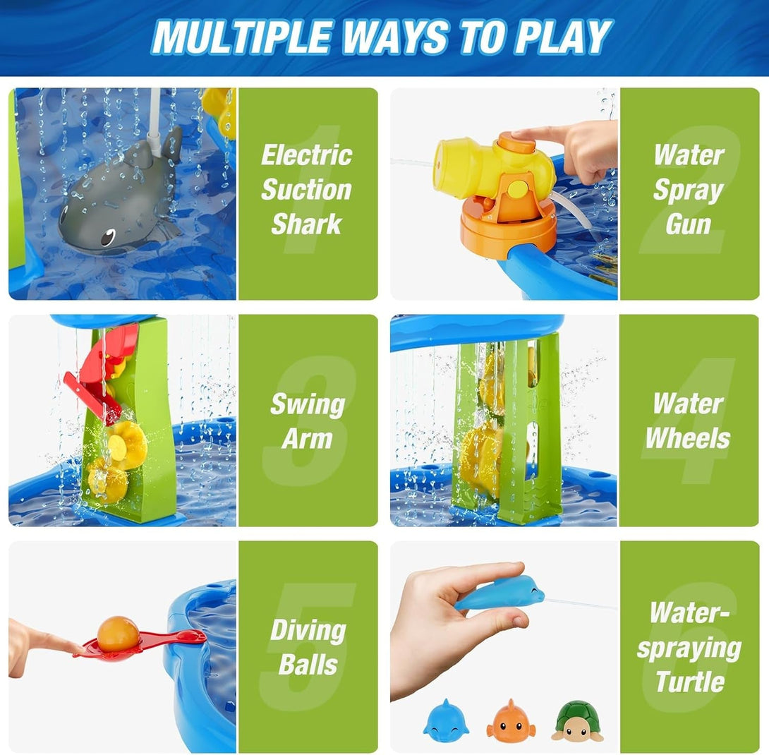 Auto Water Table for Toddlers 3-5 with Water Pumb, 3-Tier Kids Sand Water Table, Rain Showers Splash Pond for Outdoor Beach Backyard Summer, Activity Sensory Play Table for Boys Girls