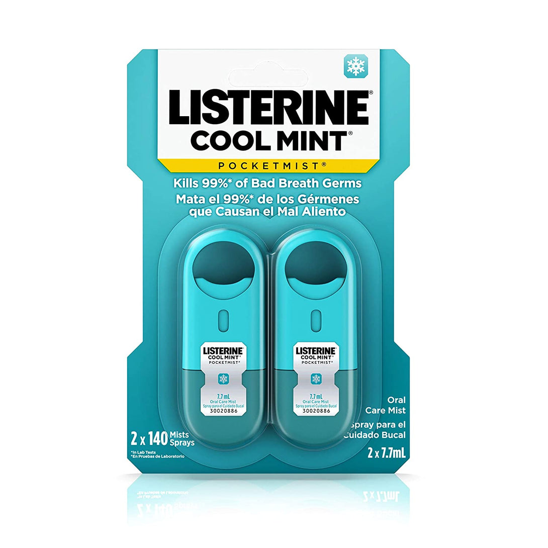 Listerine Pocketmist Cool Mint Oral Care Mist to Get Rid of Bad Breath, 0.26 Fl Oz (Pack of 2)