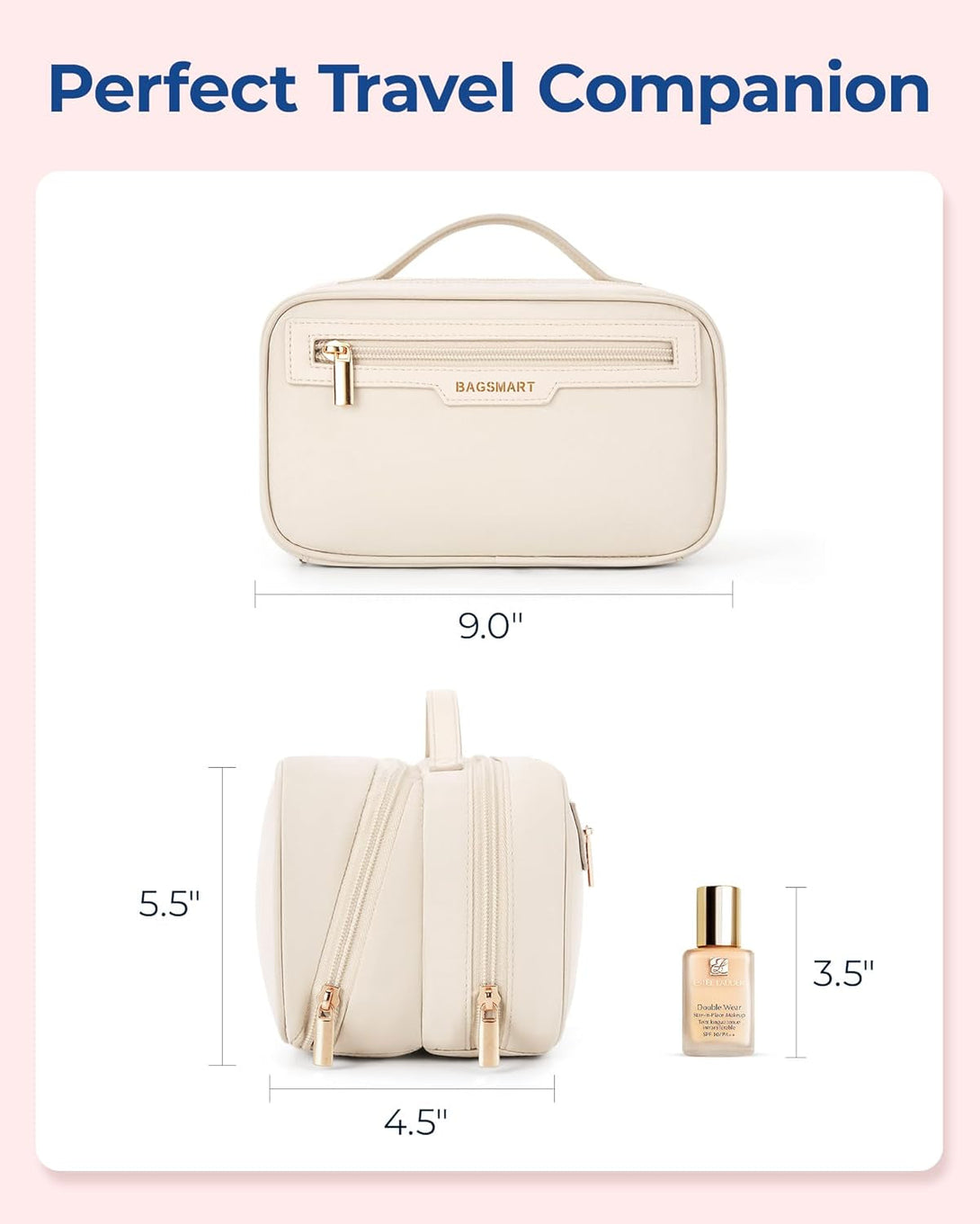 BAGSMART Travel Makeup Bag, Make up Bag with Multiple Compartments for Organizer, Durable & Compact Cosmetic Organizer for Women for Travel Accessories (Green)