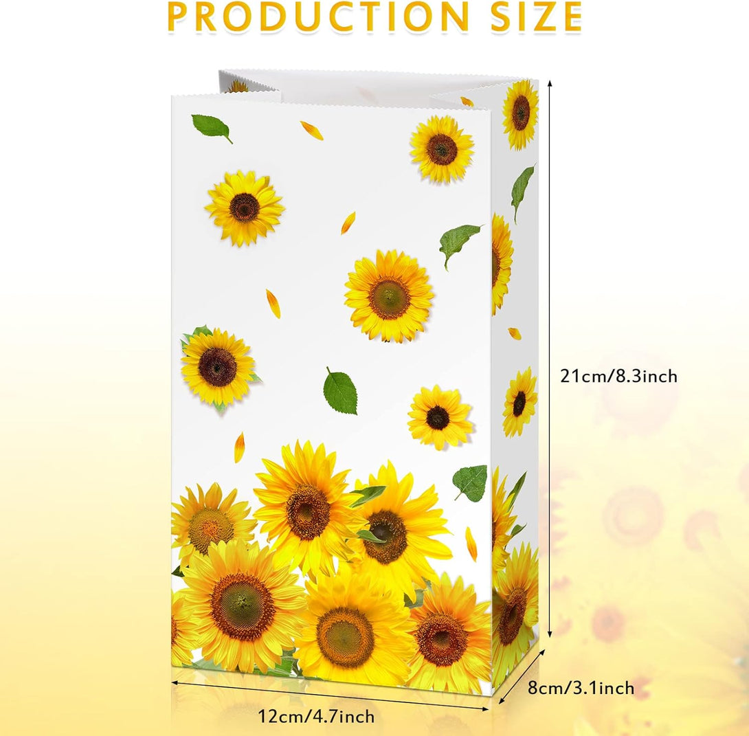 28 Pieces Sunflower Party Favor Bags Sunflower Party Goodie Treat Gift Candy Bags for Sunflower Birthday Party Suppliers Baby Shower, 8.3 X 4.7 X 3.1 Inch