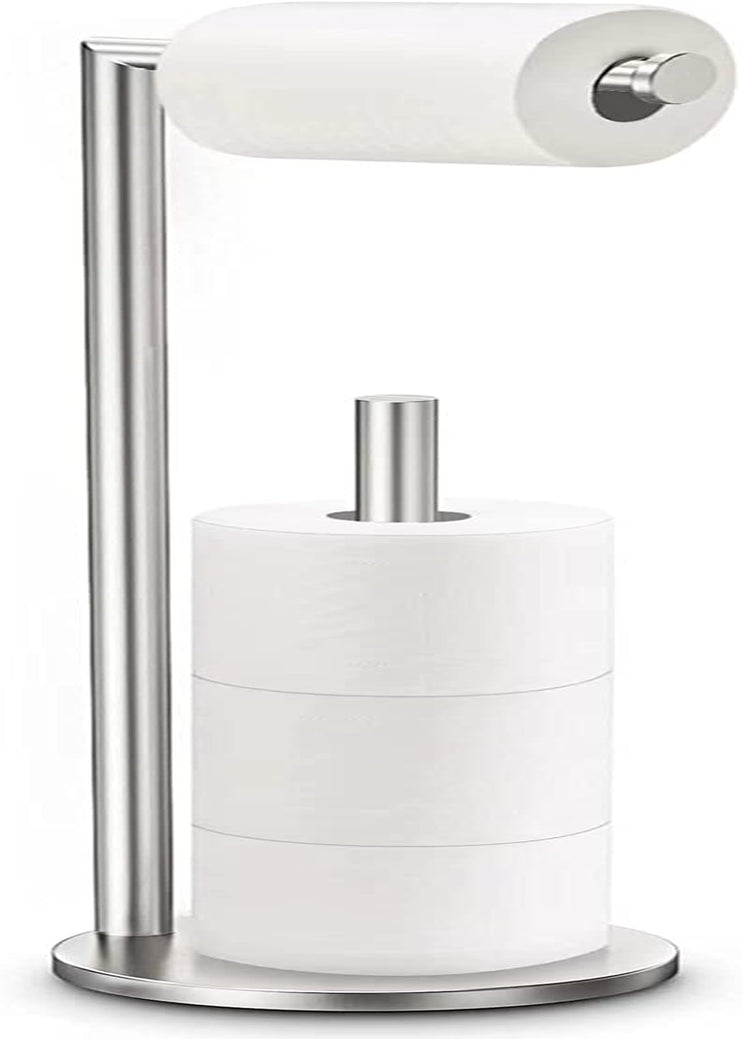 Toilet Paper Holder Stand, Toilet Paper Stand Brushed Nickel, Free Standing Toilet Paper Holder, Toilet Paper Holder with Storage by Bathth