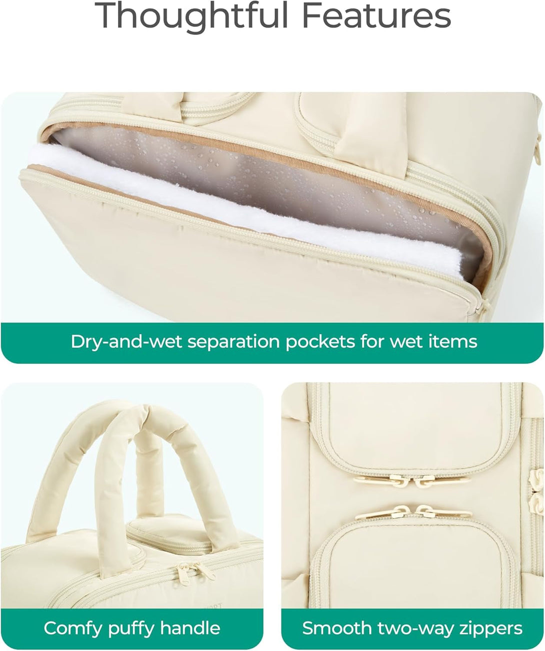 BAGSMART Travel Toiletry Bag, Puffy Large Toiletry Bag for Women, Lightweight Cosmetic Makeup Bag Organizer with Handle for Traveling, Accessories, Essentials, Toiletries （Beige