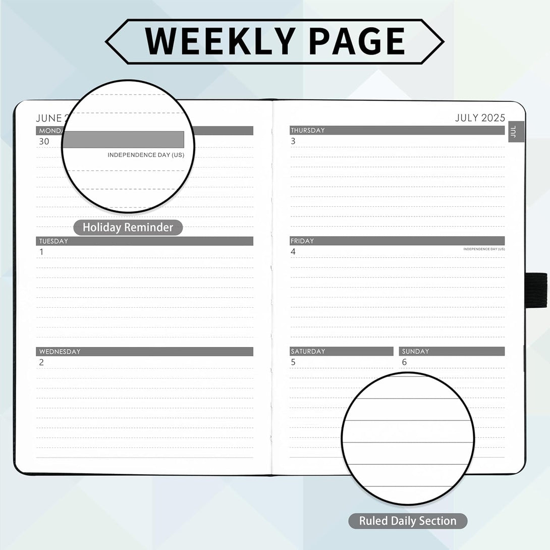 2025-2026 Planner - Academic Planner 2025-2026, 2025-2026 Weekly Monthly Planner, July 2025 - June 2026, 5.7'' X 8.4'', Thick Paper, Leather Cover, Pen Holder, Back Pocket, Perfect Daily Organizer - Black
