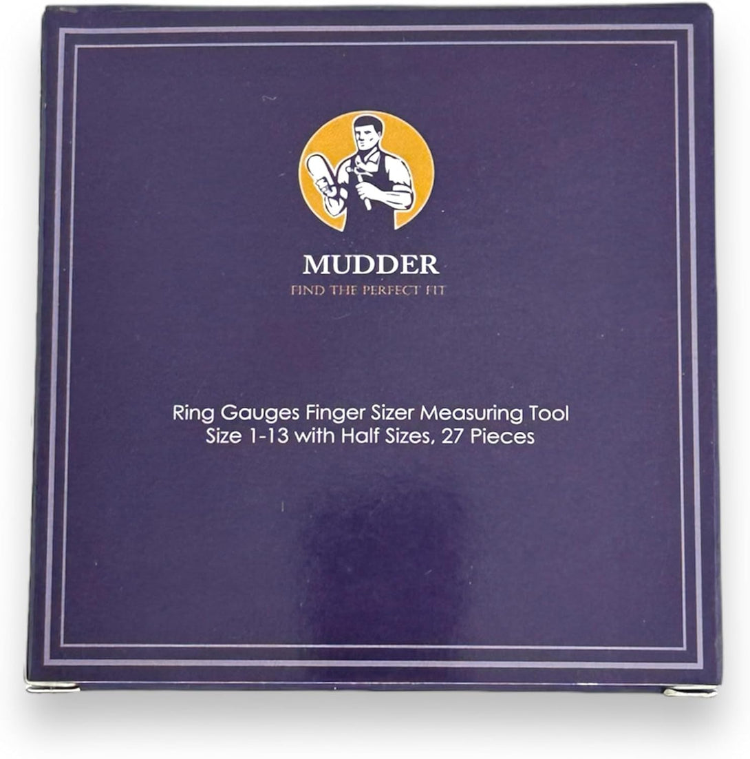 Mudder Stainless Steel Ring Gauges Finger Sizer Professional Measuring Ring Tool, Size 1-13 with Half Size, 27 Pcs