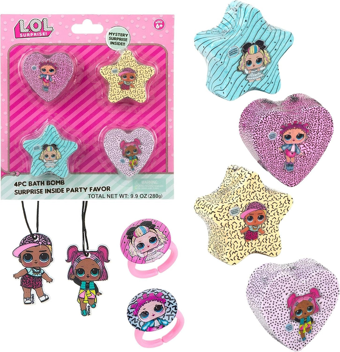 L.O.L. Surprise! 4Pc Bath Bomb Set - Non-Toxic, Kid-Safe Bath Bombs for Girls, Spa Gifts & Bath Accessories for Kids