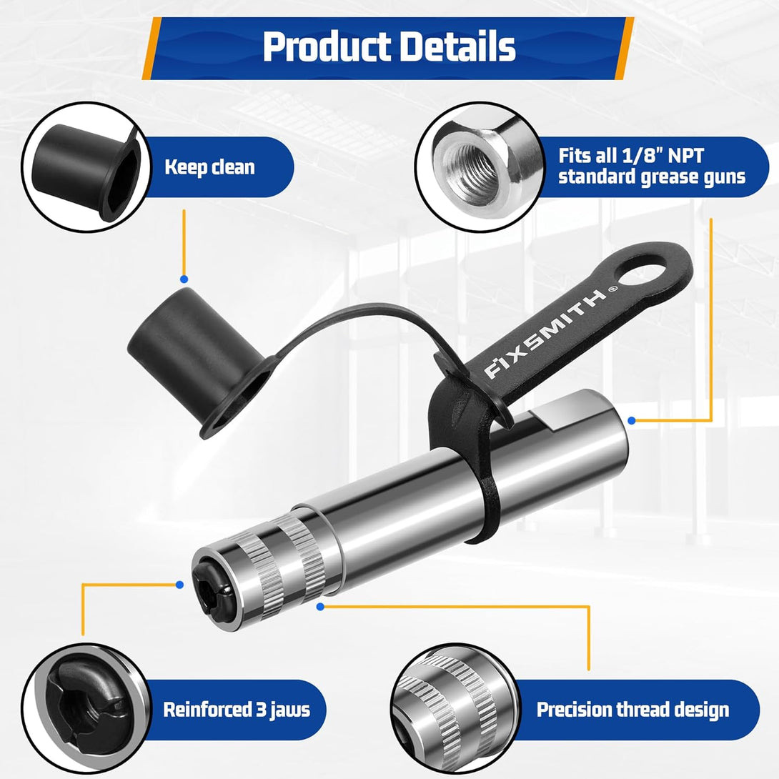 FIXSMITH Grease Gun Coupler, Heavy Duty Strong Quick Release Grease Gun Tips Locking, 10000 PSI High Pressure Locking Grease Gun Tips, Compatible with All Grease Guns 1/8" NPT Fittings