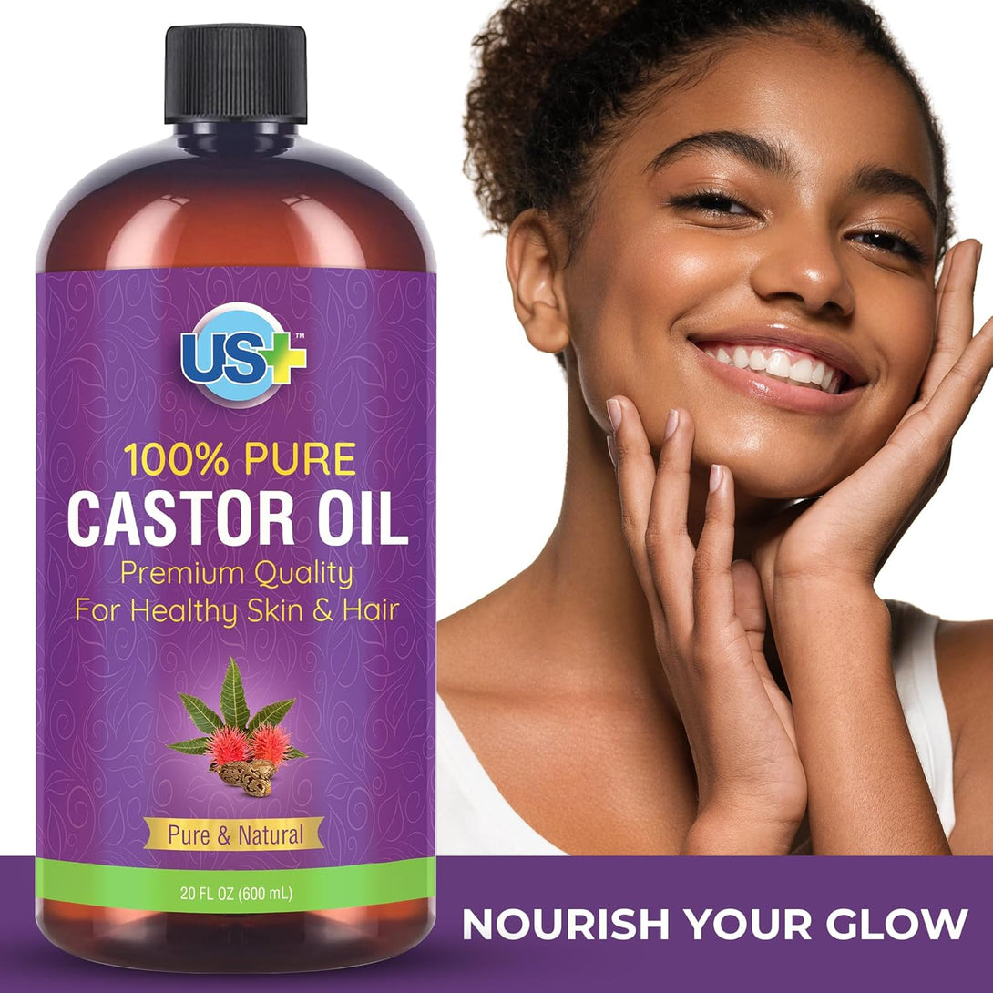 20Oz 100% Pure Castor Oil - Cold-Pressed, Unrefined, Hexane-Free - BPA Free Plastic Bottle - USP Grade - Premium Quality for Healthy Skin & Hair