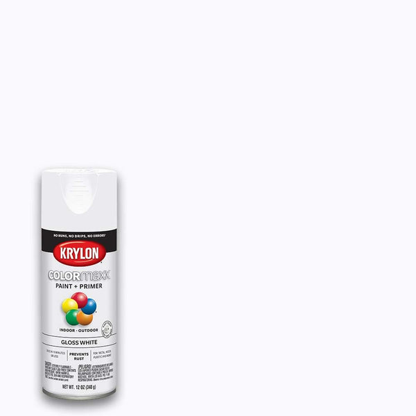 12 Oz Krylon K05545007 White Colormaxx Paint & Primer Spray Paint, Gloss