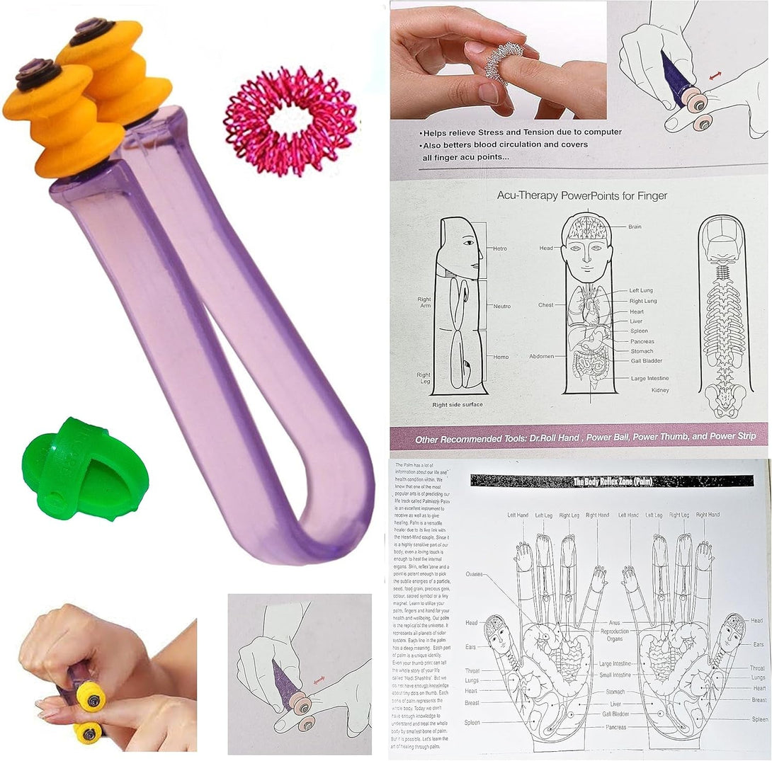 Acupressure Finger Roll Kit with Sujok Ring, Power Thumb, Reflexology Chart, and Instruction Manual - Harmony at Your Fingertips (Assorted)