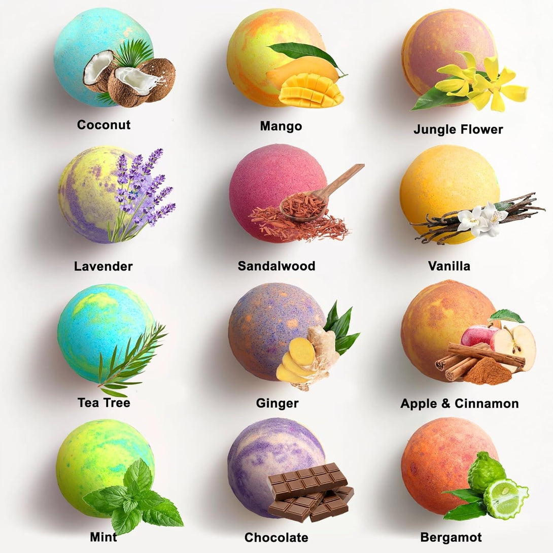 Luxury Bath Bombs for Men - Gift Set of 24 Bathbombs with Organic Essential Oils - Natural Vegan Soap for Moisturizing Fizzy Bubbles