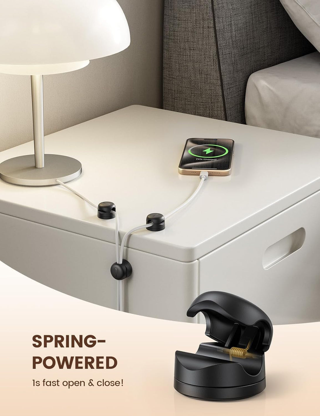 6Pack Rotatable Cord Organizer, Spring Cable Clips - Lamicall [1S Lock] Cord Holder, Desk Phone Charger Cable Management, No-Residue Adhesive Wire Organizer Keeper for Nightstand, Office Accessories