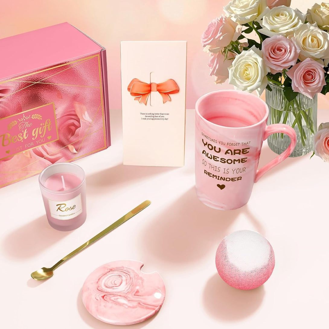 Gifts for Women, Mom, Wife, Girlfriend, Sister, Daughter, Grandma: Mothers Day Gifts, Happy Birthday, Christmas, Valentines Day, Pink Rose Spa Baskets Set