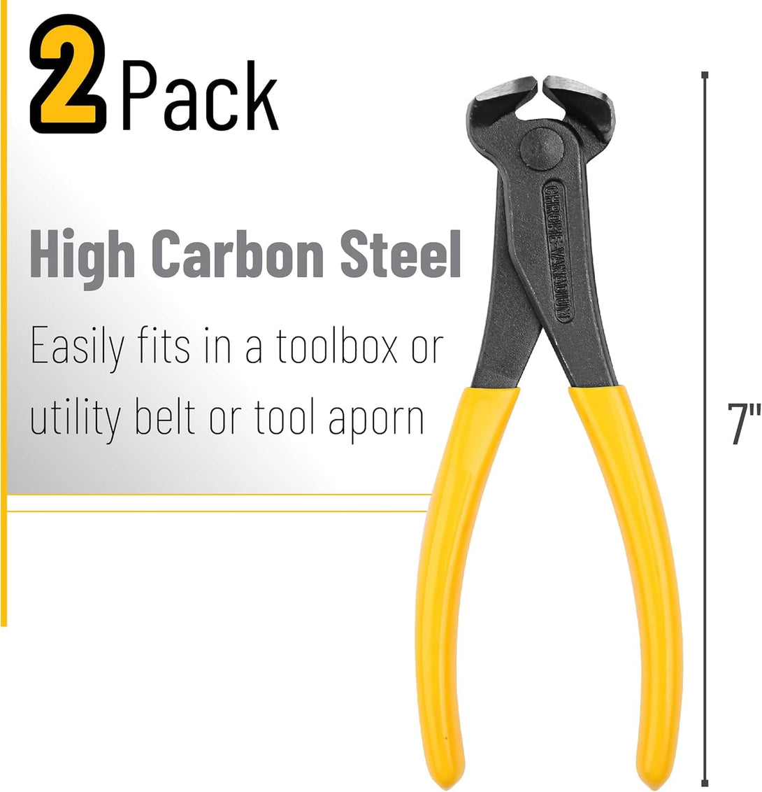 Bates Nail Puller and Staple Remover - Yellow, 2 Pack, Carpenter Tool, End Cutting Pliers, Nippers for Nail Pulling