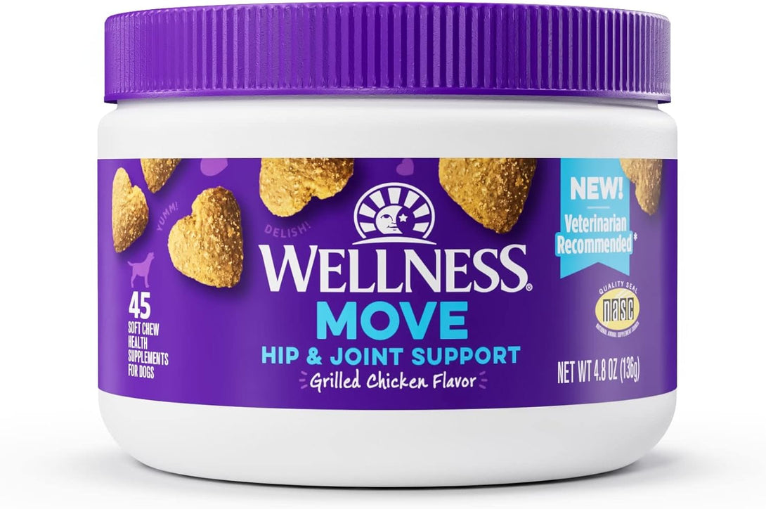 Wellness Grilled Chicken Flavored Soft Chews Hip & Joint Health Supplements for Dogs, 45 Count