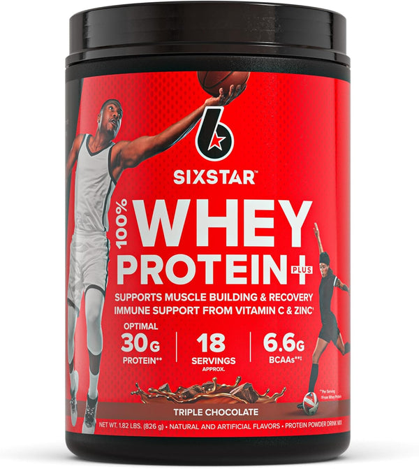 Whey Protein Powder | Six Star Whey Protein plus | Whey Protein Isolate & Peptides | Lean Protein Powder for Muscle Gain | Muscle Builder for Men & Women | Triple Chocolate, 1.82 Lbs (826 G)