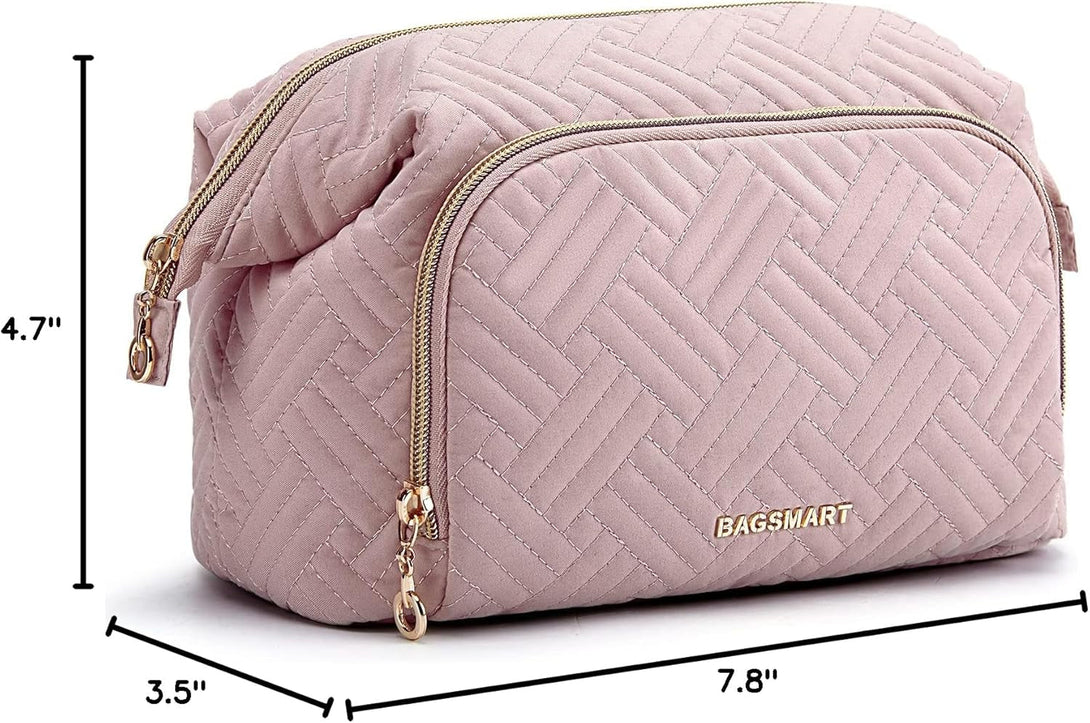 BAGSMART Travel Makeup Bag, Cosmetic Bag Make up Organizer Case,Large Wide-Open Pouch for Women Purse for Toiletries Accessories Brushes