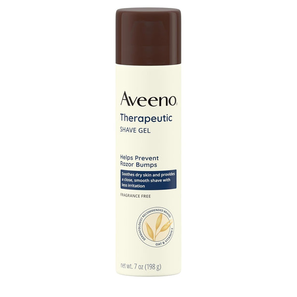 Aveeno Therapeutic Shave Gel with Oat and Vitamin E to Help Prevent Razor Bumps, Soothes Dry Skin and Provides a Close, Smooth Shave with Less Irritation, Fragrance-Free, 7 Oz