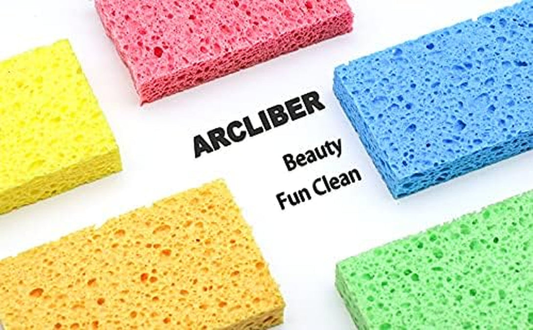 ARCLIBER Kitchen Sponge,Heavy Duty Color Cellulose Sponge,Clean Tough Messes without Scratching (12 Pack)