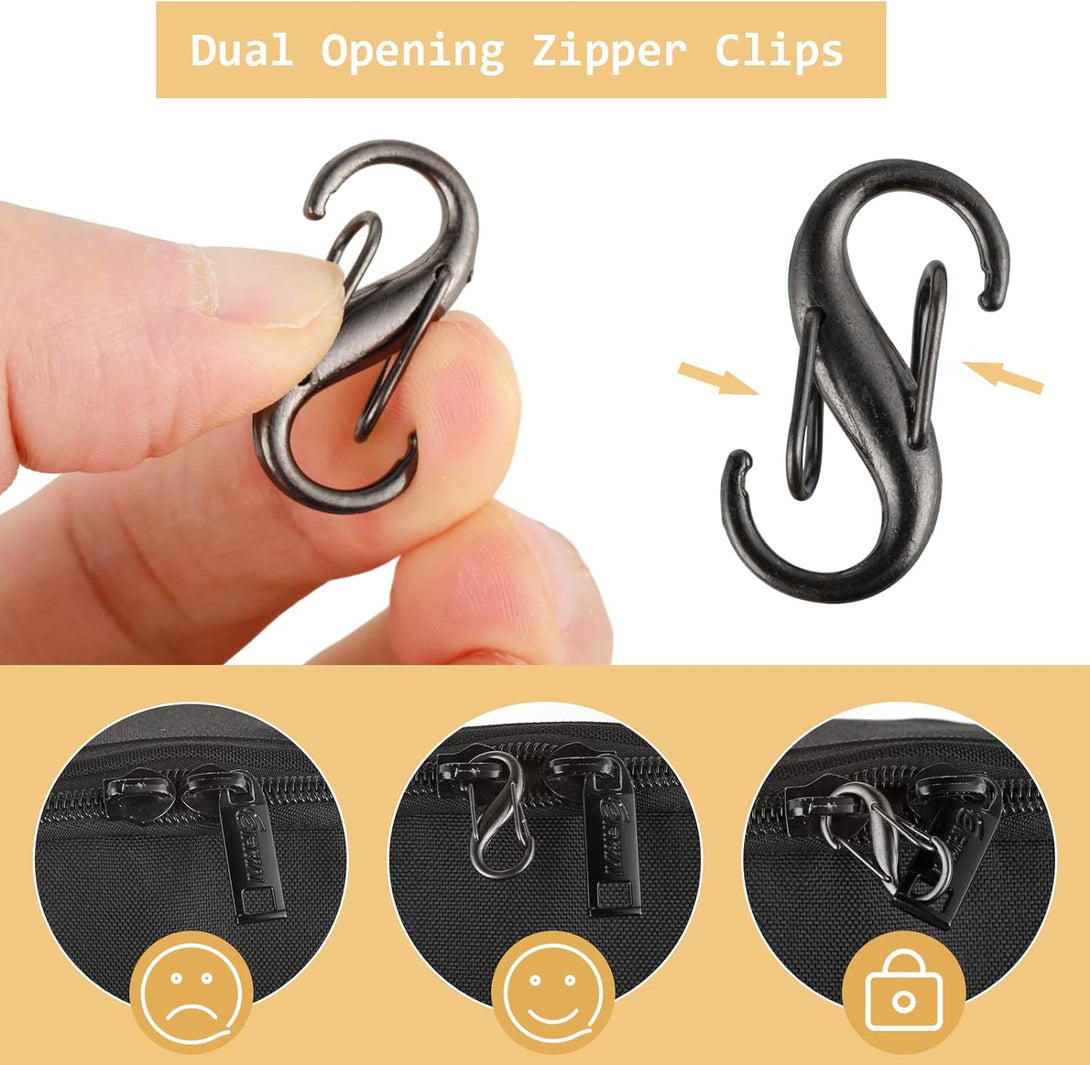 Ouligay 12 Piece Zipper Lock Clips, Backpack Locks Zipper, Replacement Zipper Pulls, Small Dual Opening Spring Clips, Anti-Theft S Small Carabiner Clips for Camping Fishing Traveling Outdoor Sports