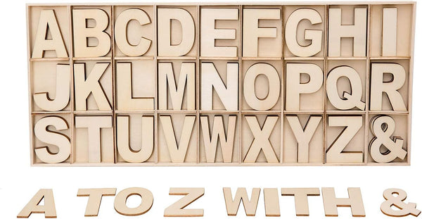 162 Pieces 2 Inch Wooden Letters with Storage Tray, 2 in Wood Alphabet Letters for Crafts, Small 2" Unfinished Wooden Craft Letters for Wall Decor, DIY, Learning Abcs, 6Pcs for Each Wood Letter