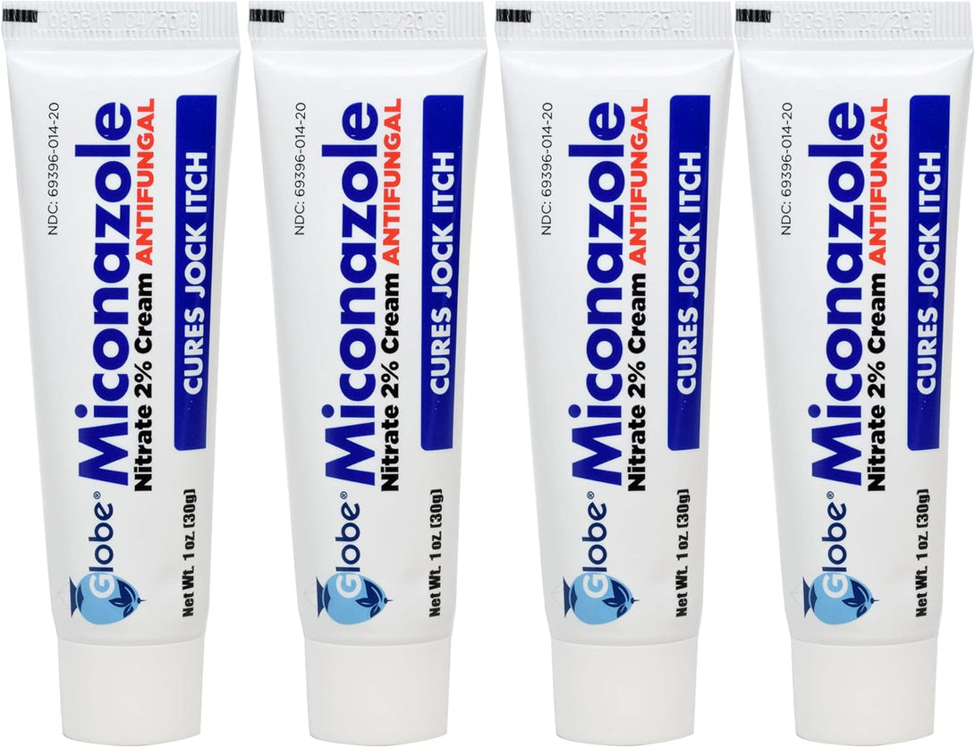 Globe (4 Pack) Miconazole Nitrate 2% Antifungal Cream, Cures Most Athletes Foot, Jock Itch, Ringworm and More. 1 OZ Tube