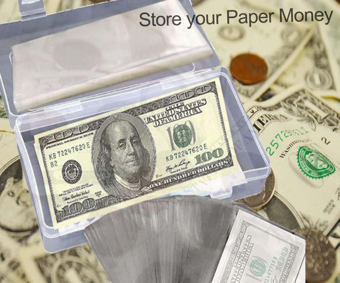 Currency Sleeves Clear Paper Money Holders for Cash Collectors,Money Box for Paper Dollar Bills, Slab Holder, Banknote, Stamp Storage (100)