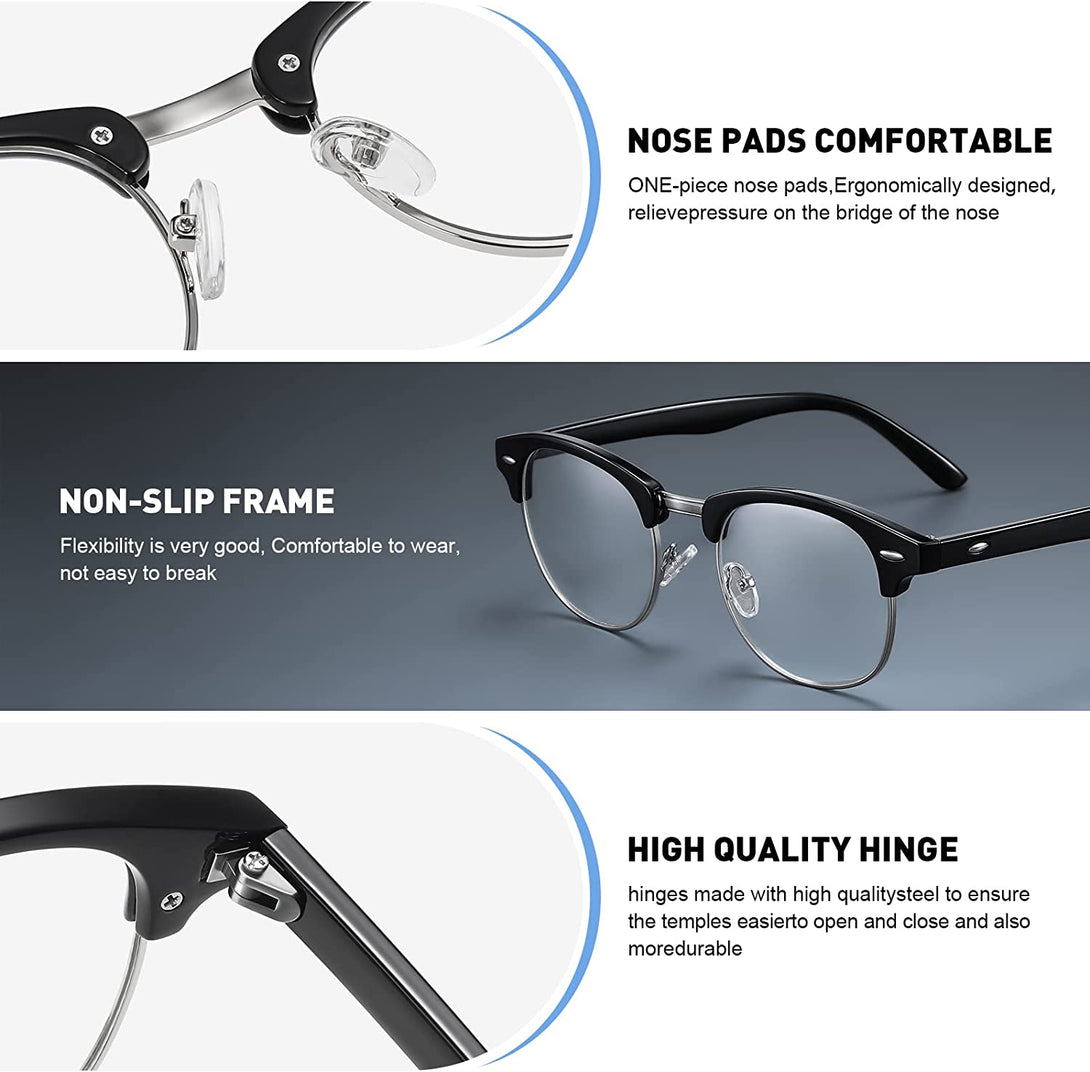 Blue Light Blocking Glasses Vintage Half Frame UV Clear Lens anti Eyestrain Computer Gaming Glasses for Women Men