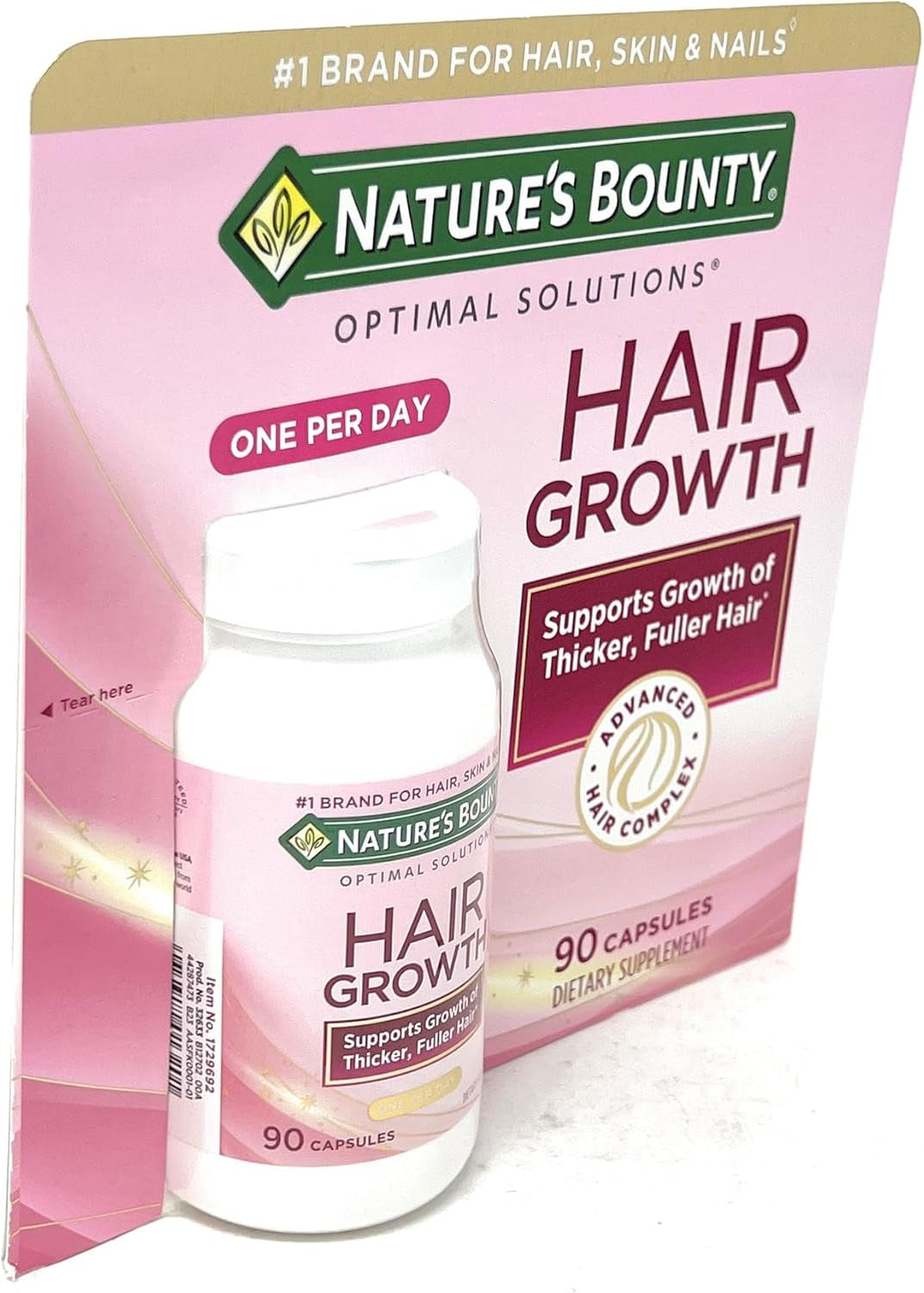 Nature'S Bounty Hair Growth Supplement, 1 per Day, Clinically Shown to Support Thicker, Fuller Hair, with Biotin, Silicon & Arginine, 90 Capsules