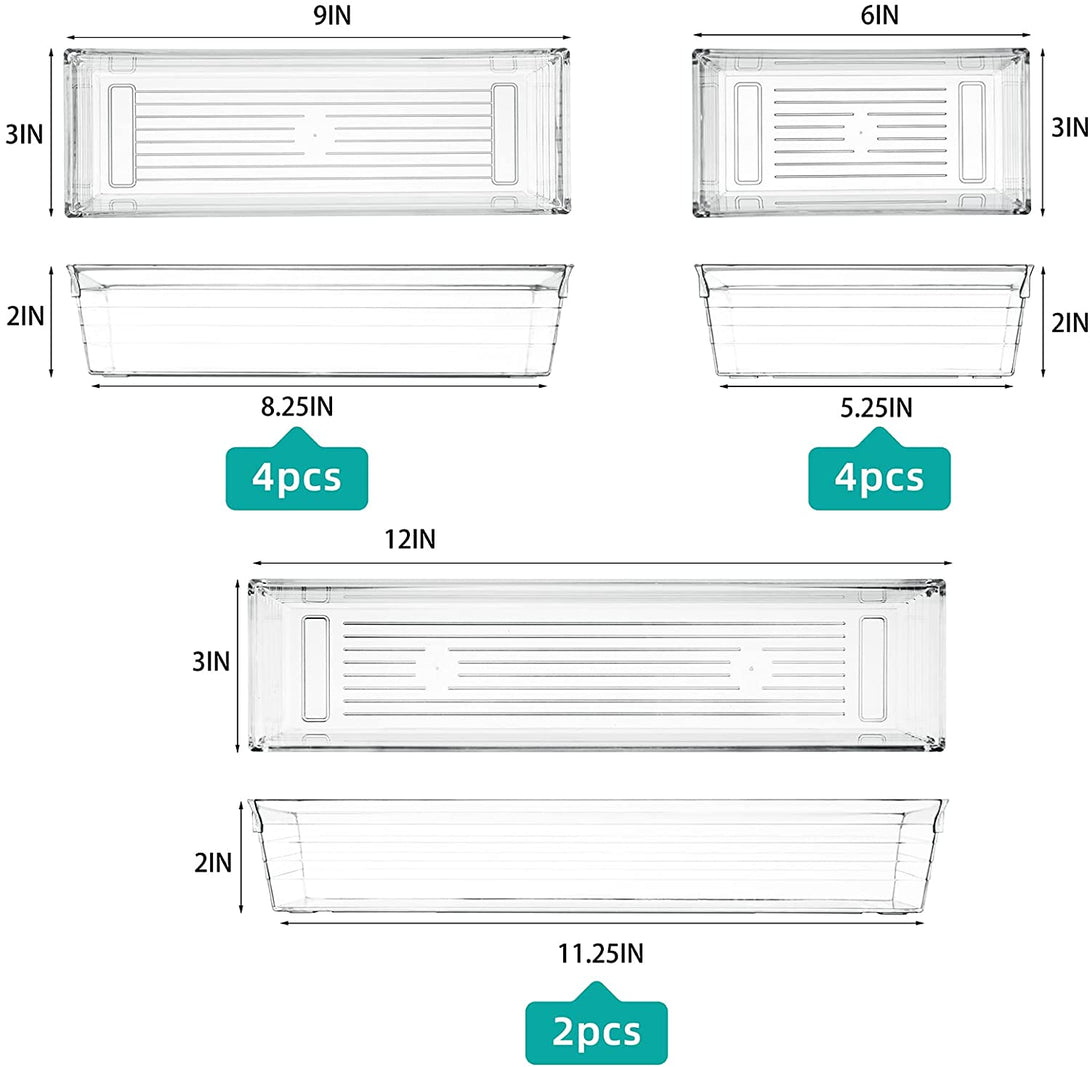 Backerysupply Clear Plastic Drawer Organizer Tray for Vanity Cabinet (Set of 10),Storage Tray for Makeup, Kitchen Utensils, Jewelries, and Gadgets