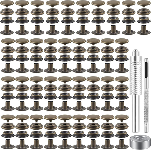 72 Pieces 15MM Snap Fastener Kit Tool Snap Button Kit Snaps for Leather Leather Snaps and Fasteners Kit for Leather Marine Grade Stainless Steel Snaps for Bag, Jeans, Clothes, Fabric