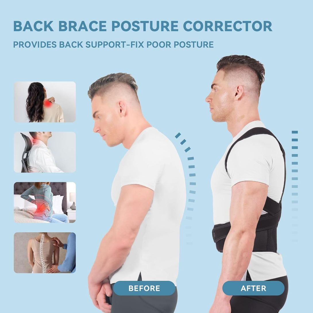 Back Brace Posture Corrector for Women and Men, Full Back Support, Back Pain Relief, Scoliosis and Hunchback Correction Black (Small)