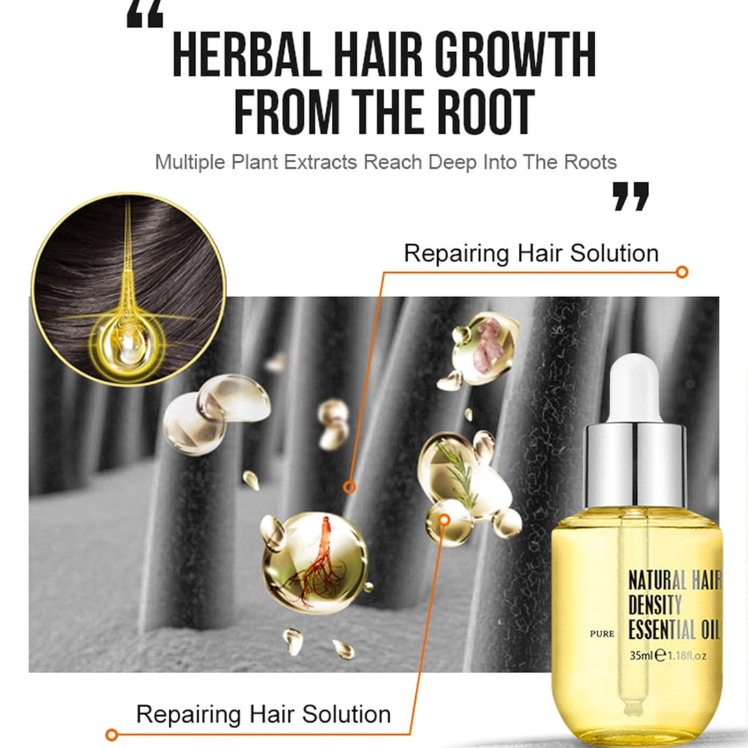 2PCS Hair Density and Regrowth Essential Oil, Natural and Anti-Frizz Hair Serum, for Women & Men