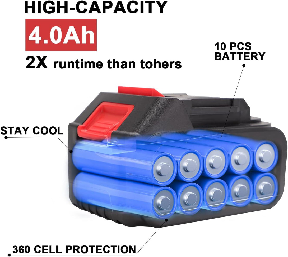 21V Lithium Battery - 4.0 Ah Battery with Charger Adapter Led Indicator Compatible with Leaf Blower