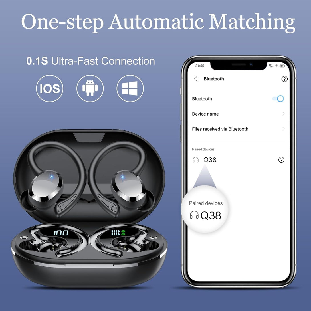 Wireless Earbuds, Earbuds Bluetooth 5.4, Bluetooth Headphones 68Hrs Playtime Sport Earphones with LED Display ENC Noise Cancelling Mic, IPX7 Waterproof Earphones with Hook for Sports/Workout/Running